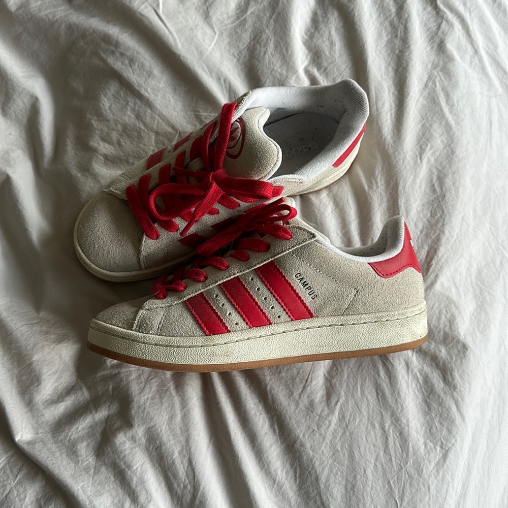 adidas Campus Suede Sneakers in Cream and Red
